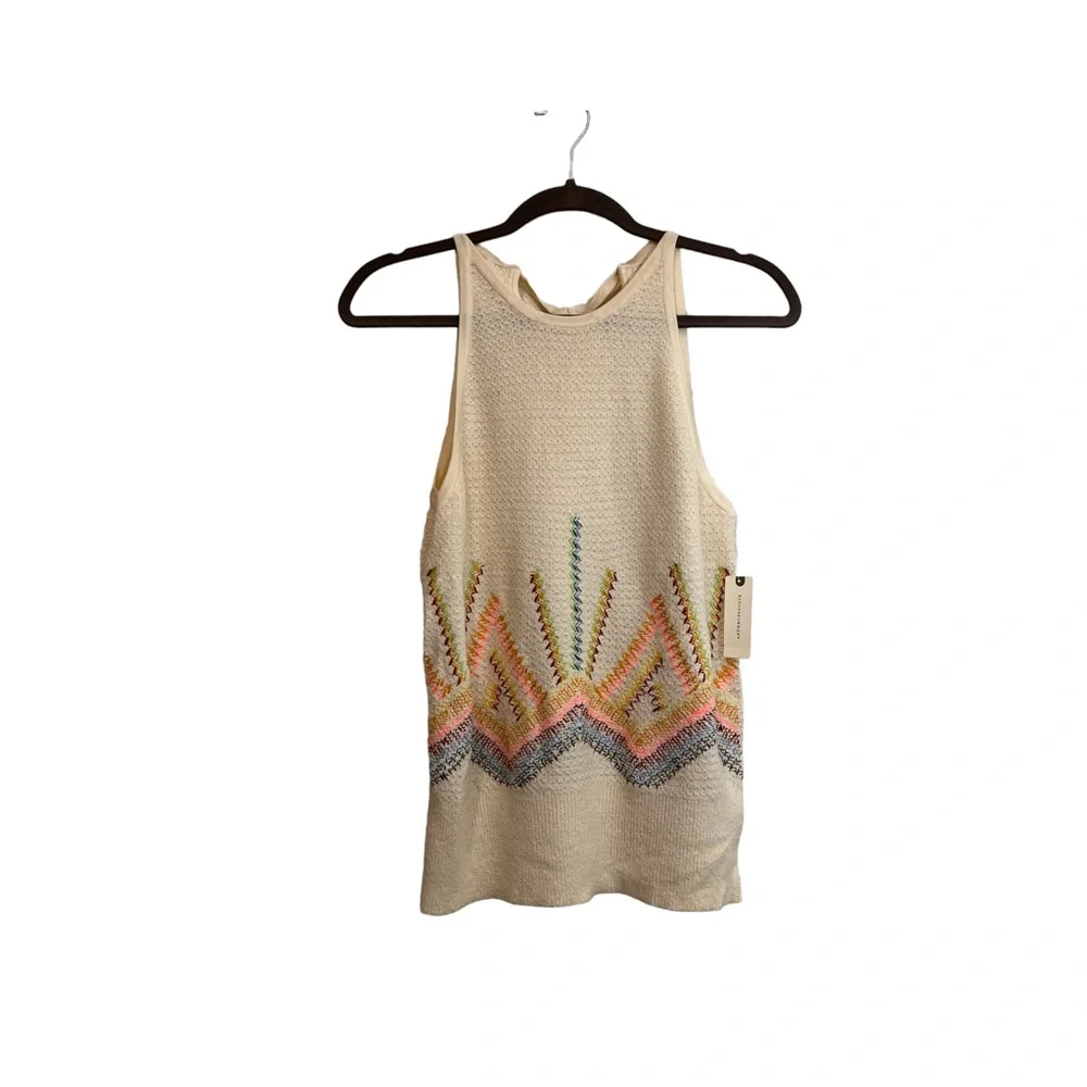 Anthropologie Anthro Embroidered Sleeveless Tie Back Tank Top Boho Blouse Size M - Picture 1 of 12